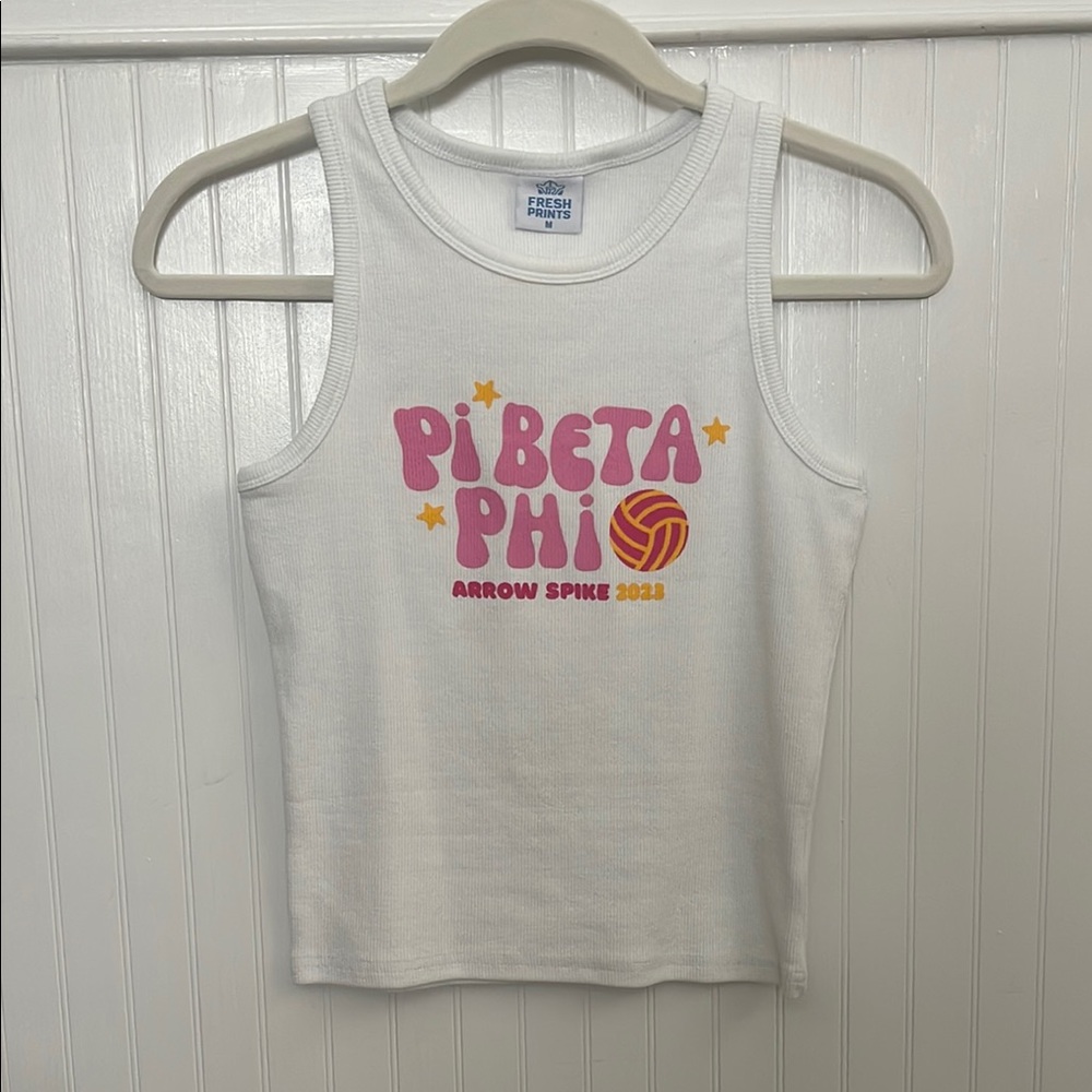 Pi Beta Phi Arrow Spike Cropped White Tank Top